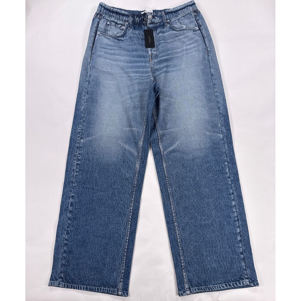 Rag & Bone Miramar Wide Leg Pants L Noosa Denim Print Cotton Terry Sweatpant NWT